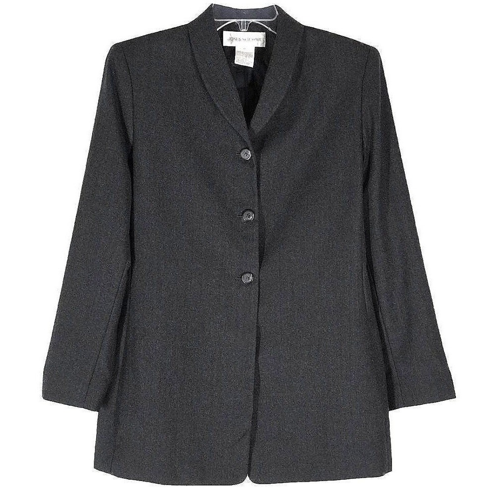 Minimalist Jones New York Blazer Jacket Women 12 Charcoal Gray 100% Wool
